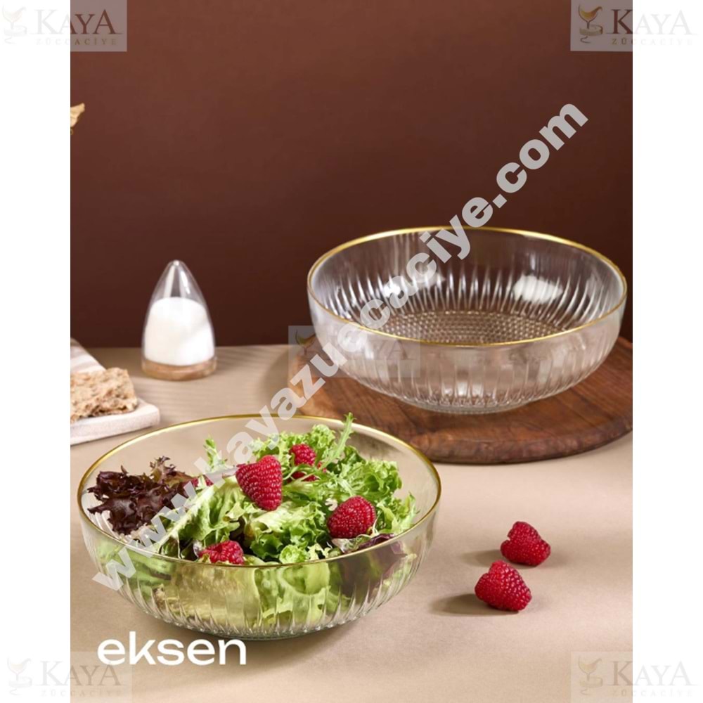 ALN EKS CAM ALTIN RİMLİ 21 CM SALATA KASESİ 2 Lİ EKS-1024 1*12
