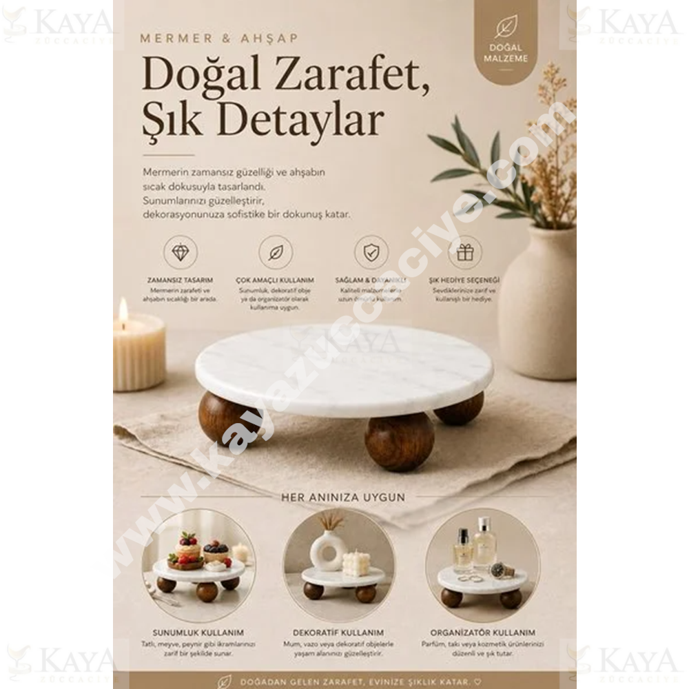 ADEN MERMER SUNUMLUK YUVARLAK TOP AYAKLI 20 CM 1*10