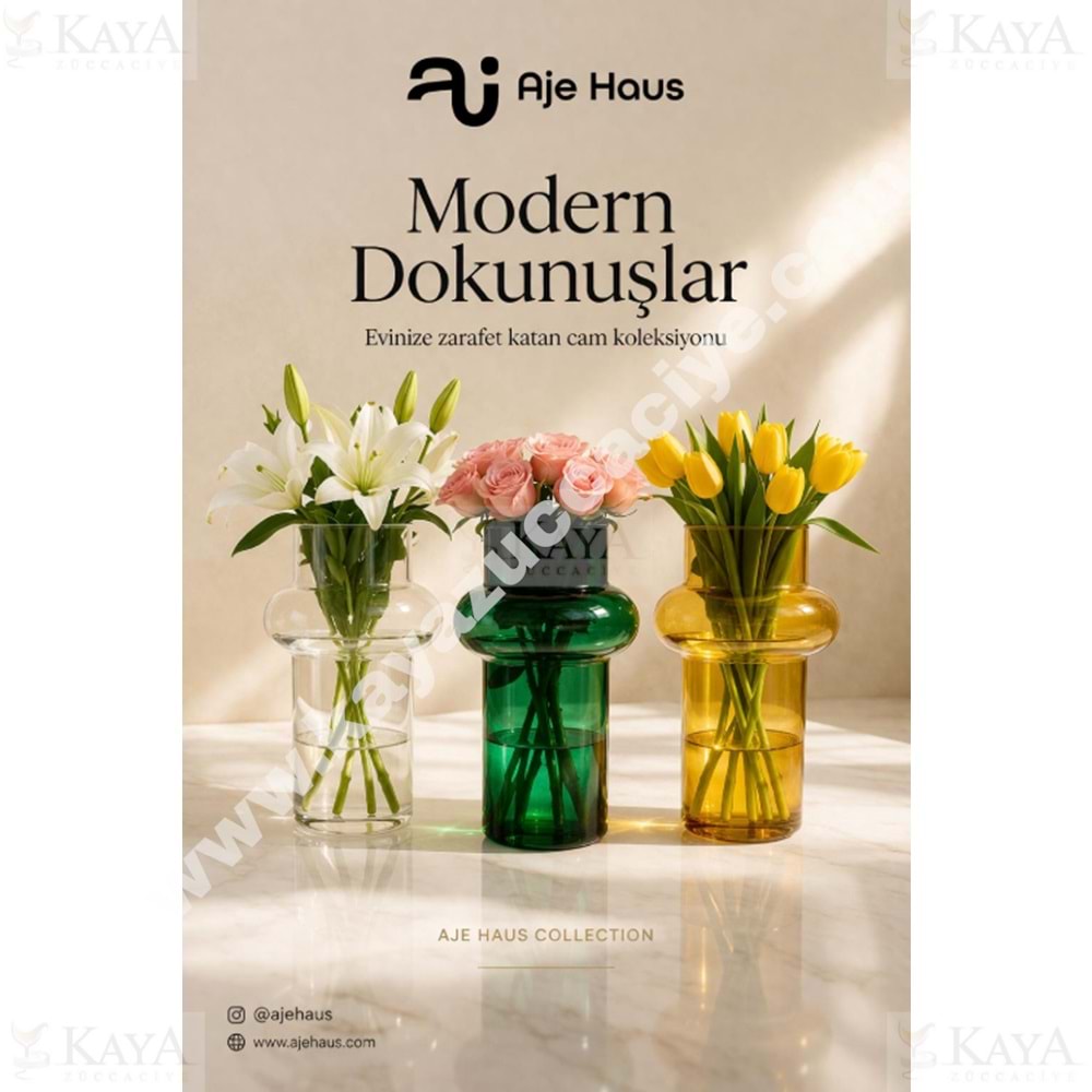 AJE CAM VAZO RENKLİ BOĞUMLU DEKORATİF VAZO 25 CM 1*24