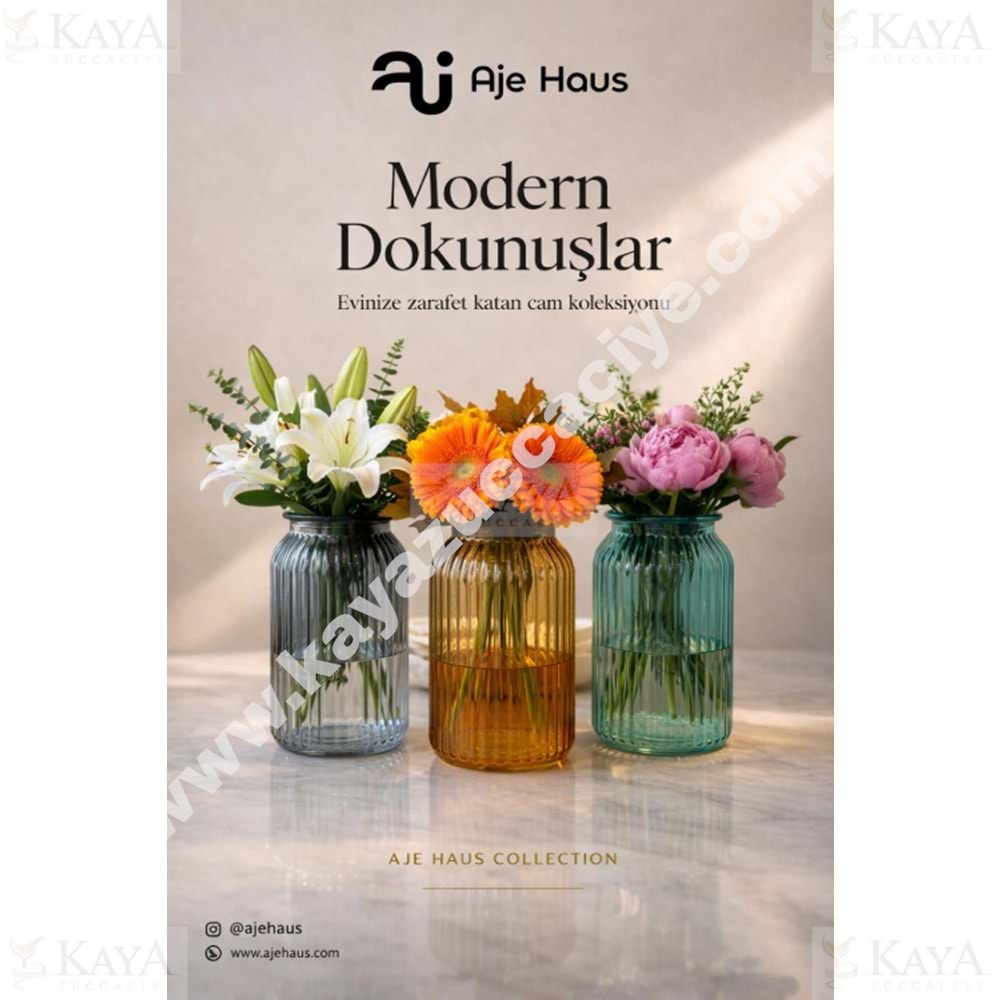 AJE CAM VAZO RENKLİ ÇİZGİLİ DEKORATİF VAZO 18 CM 1*48