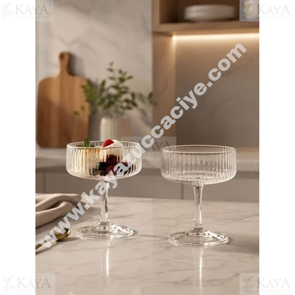 İBODİ CAM BATONİCAL 2 Lİ DONDURMA KASESİ ÇİZGİLİ AYAKLI 1*24