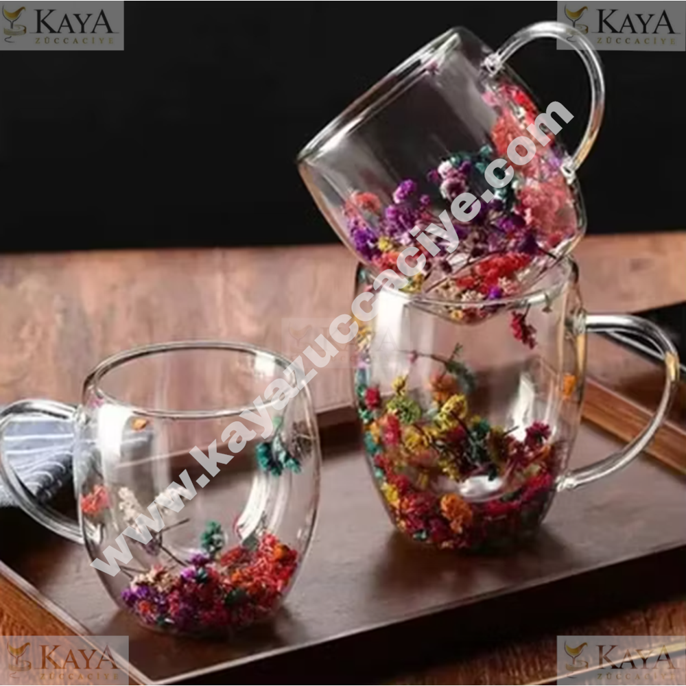 BY COMO CİDARLI ÇİÇEKLİ CAM BARDAK 200 ML 1*60