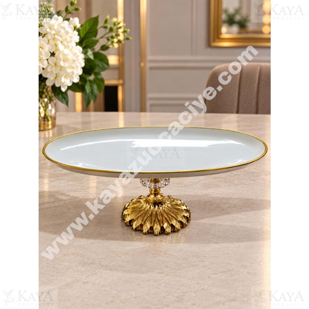 DRT AYAKLI SUNUMLUK PORSELEN SEMAZEN OVAL YALDIZLI 30 CM 1*12