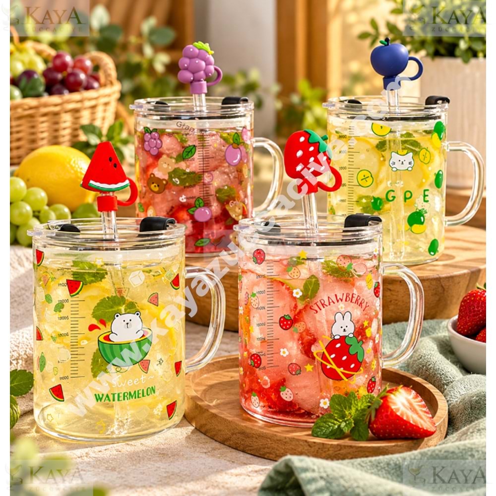 BY COMO KUPA CAM PİPETLİ MEYVE FİGÜRLÜ 450 ML 1*48