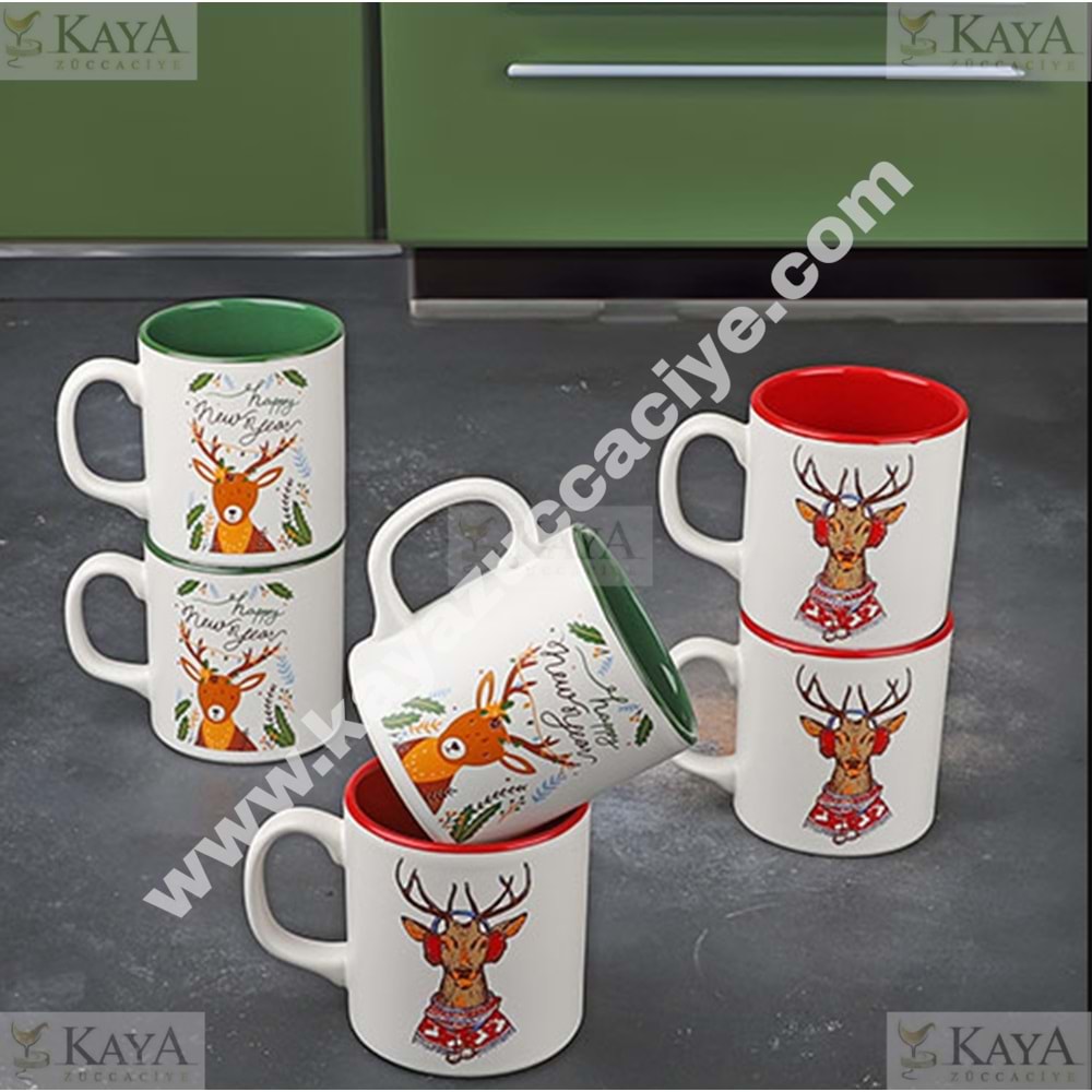 KSV KUPA PORSELEN DEER CHRİSTMAS ÇİFT RENK SİLİNDİRİK KUPA 1*24