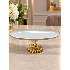 DRT AYAKLI SUNUMLUK PORSELEN SEMAZEN OVAL YALDIZLI 30 CM 1*12