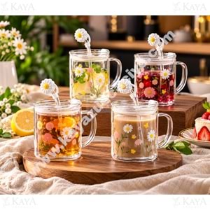 BY COMO KUPA CAM PİPETLİ PAPATYA FİGÜRLÜ 450 ML 1*48