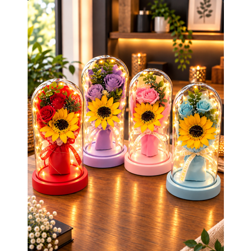 MTR FANUS GÜL VE PAPATYA BUKETİ IŞIKLI VE PİLLİ 20 CM 1*36