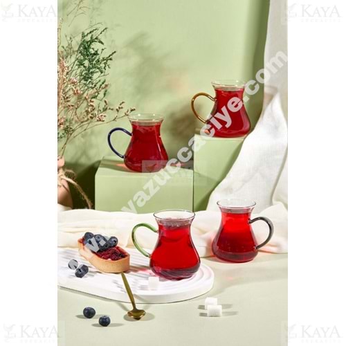AJE CAM ELEGANS RENKLİ KULPLU 4 LÜ BARDAK SETİ 1*18