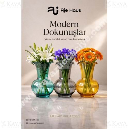 AJE CAM VAZO RENKLİ TOMBUL DEKORATİF VAZO 23 CM 1*24
