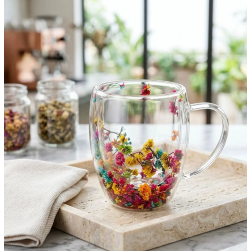 BY COMO CİDARLI ÇİÇEKLİ CAM BARDAK 250 ML 1*60