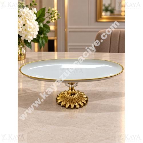 DRT AYAKLI SUNUMLUK PORSELEN SEMAZEN OVAL YALDIZLI 30 CM 1*12