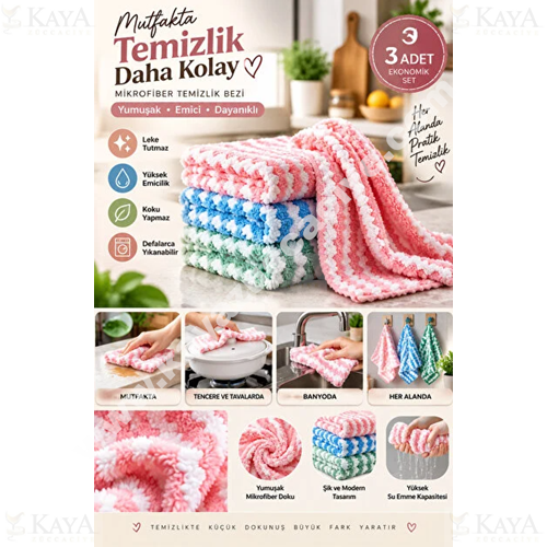 ENF TEMİZLİK BEZİ MİKROFİBER 3 LÜ 1*12