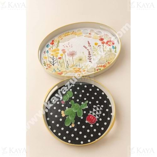 İSRA LÜX BEYAZ 2 Lİ OVAL ADA DESENLİ 42x32-30x30 CM TEPSİ 1*18