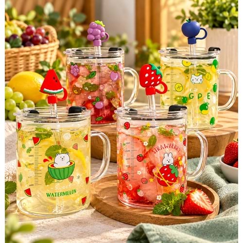 BY COMO KUPA CAM PİPETLİ MEYVE FİGÜRLÜ 450 ML 1*48