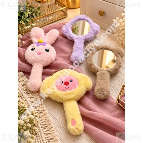 MNG AYNA PELUŞ HAYVAN FİGÜRLÜ TUTMALI YUVARLAK AYNA 1*16