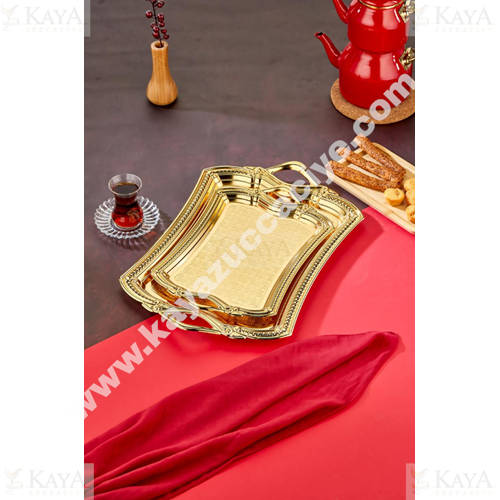 DALGIÇ 2 Lİ DİKDÖRTGEN TEPSİ SETİ GOLD 2013 30x22-41x30 CM 1*12