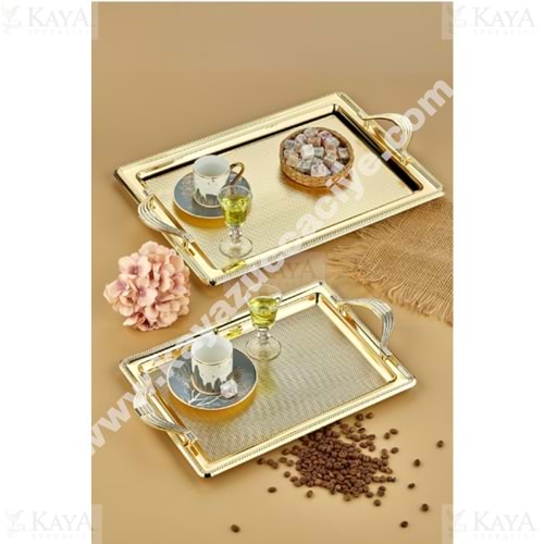 DALGIÇ 2 Lİ DİKDÖRTGEN TEPSİ GOLD SETİ 2014 35x25-44x32 CM 1*10